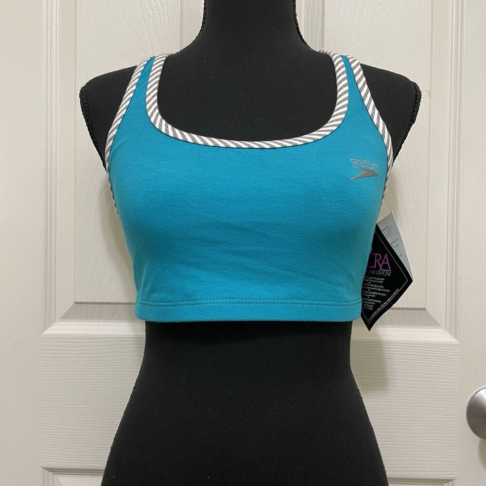 Vintage NWT Speedo Activewear Sports Bra Blue Du Pont 80s‎ 90s USA Made Large